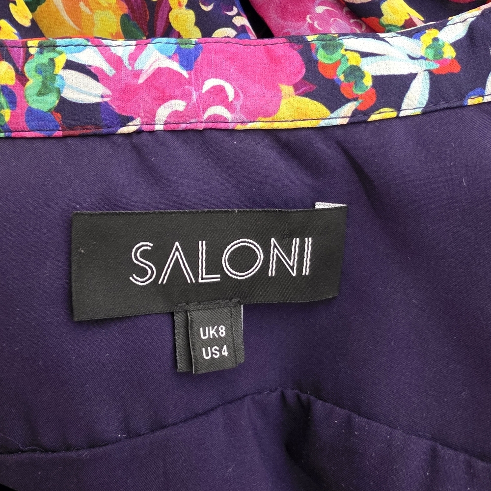 SALONI Tilly Ruffle Floral Print Silk Belted Romantic Mini Dress Size 4 - Picture 8 of 13